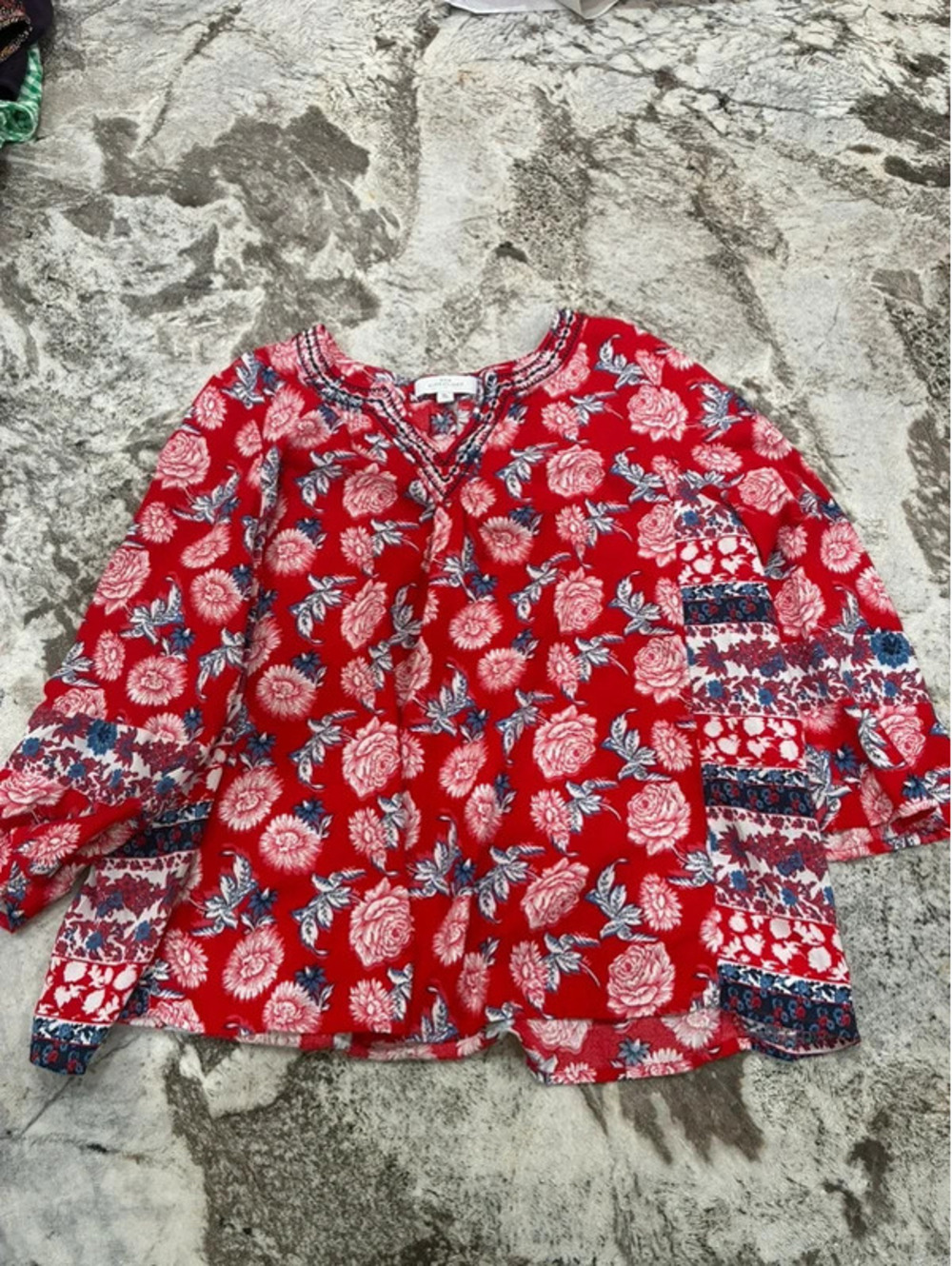 Petite, large floral shirt